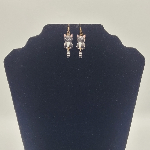 Enamel Cat Earrings with Swinging Tails​​​ - Picture 2 of 3
